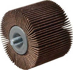 Merit Abrasives - 2" Diam x 1-1/2" Face Width, Medium Aluminum Oxide Coated Mounted Flap Wheel - 1/4-20 Threaded Mount, 80 Grit, Cloth Backing, 25,000 Max RPM - Eagle Tool & Supply