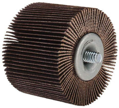 Merit Abrasives - 2" Diam x 1-1/2" Face Width, Fine Aluminum Oxide Coated Mounted Flap Wheel - 1/4-20 Threaded Mount, 120 Grit, Cloth Backing, 25,000 Max RPM - Eagle Tool & Supply