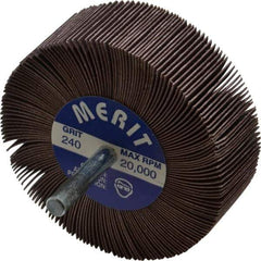 Merit Abrasives - 3" Diam x 1" Face Width, Very Fine Ceramic Alumina Coated Mounted Flap Wheel - 1/4" Shank Mount, 240 Grit, Cloth Backing, 20,000 Max RPM - Eagle Tool & Supply