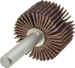 Merit Abrasives - 1" Diam x 5/8" Face Width, Medium Ceramic Alumina Coated Mounted Flap Wheel - 1/4" Shank Mount, 80 Grit, Cloth Backing, 30,000 Max RPM - Eagle Tool & Supply