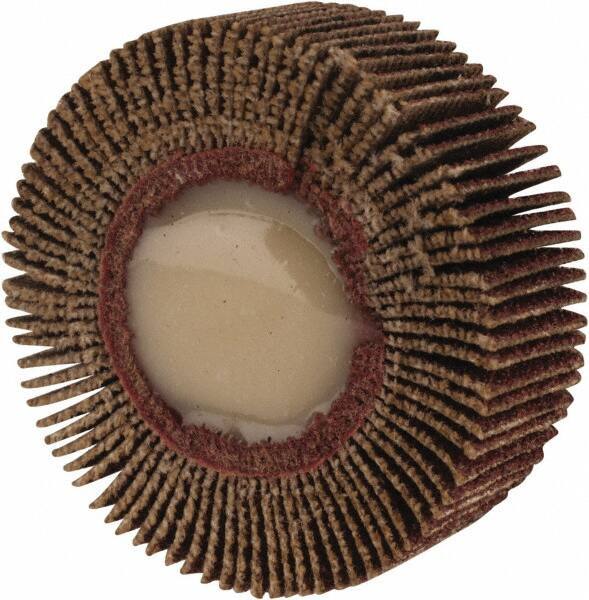 Merit Abrasives - 1-1/2" Diam x 1/2" Face Width, Medium Ceramic Alumina Coated Mounted Flap Wheel - 1/4" Shank Mount, 80 Grit, Cloth Backing, 25,000 Max RPM - Eagle Tool & Supply