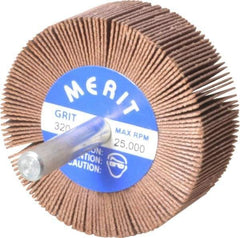 Merit Abrasives - 2" Diam x 3/4" Face Width, Extra Fine Ceramic Alumina Coated Mounted Flap Wheel - 1/4" Shank Mount, 320 Grit, 25,000 Max RPM - Eagle Tool & Supply