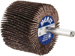 Merit Abrasives - 2" Diam x 1-1/2" Face Width, Coarse Aluminum Oxide Coated Mounted Flap Wheel - 1/4" Shank Mount, 40 Grit, Cloth Backing, 25,000 Max RPM - Eagle Tool & Supply