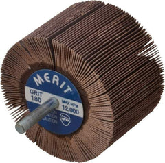 Merit Abrasives - 3" Diam x 2" Face Width, Very Fine Ceramic Alumina Coated Mounted Flap Wheel - 1/4" Shank Mount, 180 Grit, Cloth Backing, 20,000 Max RPM - Eagle Tool & Supply