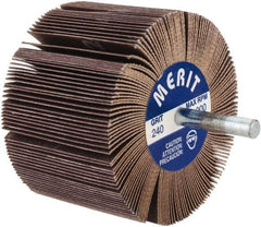 Merit Abrasives - 3" Diam x 2" Face Width, Very Fine Ceramic Alumina Coated Mounted Flap Wheel - 1/4" Shank Mount, 240 Grit, 20,000 Max RPM - Eagle Tool & Supply