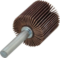 Merit Abrasives - 1" Diam x 1" Face Width, Extra Fine Ceramic Alumina Coated Mounted Flap Wheel - 1/4" Shank Mount, 320 Grit, Cloth Backing, 30,000 Max RPM - Eagle Tool & Supply