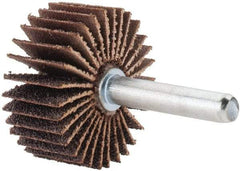 Merit Abrasives - 1-3/8" Diam x 5/8" Face Width, Medium Aluminum Oxide Coated Mounted Flap Wheel - 1/4" Shank Mount, 60 Grit, Cloth Backing, 30,000 Max RPM - Eagle Tool & Supply