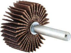 Merit Abrasives - 1-3/8" Diam x 5/8" Face Width, Medium Aluminum Oxide Coated Mounted Flap Wheel - 1/4" Shank Mount, 80 Grit, Cloth Backing, 30,000 Max RPM - Eagle Tool & Supply