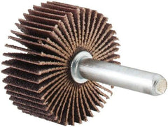 Merit Abrasives - 1-3/8" Diam x 5/8" Face Width, Fine Aluminum Oxide Coated Mounted Flap Wheel - 1/4" Shank Mount, 120 Grit, Cloth Backing, 30,000 Max RPM - Eagle Tool & Supply
