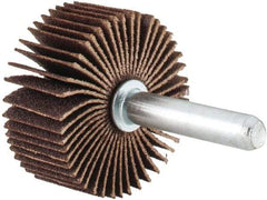 Merit Abrasives - 1-3/8" Diam x 5/8" Face Width, Very Fine Aluminum Oxide Coated Mounted Flap Wheel - 1/4" Shank Mount, 180 Grit, Cloth Backing, 30,000 Max RPM - Eagle Tool & Supply