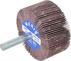 Merit Abrasives - 2" Diam x 1" Face Width, Very Fine Ceramic Alumina Coated Mounted Flap Wheel - 1/4" Shank Mount, 240 Grit, Cloth Backing, 25,000 Max RPM - Eagle Tool & Supply
