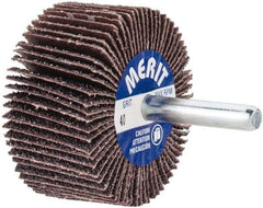 Merit Abrasives - 2" Diam x 1" Face Width, Coarse Aluminum Oxide Coated Mounted Flap Wheel - 1/4" Shank Mount, 40 Grit, Cloth Backing, 25,000 Max RPM - Eagle Tool & Supply