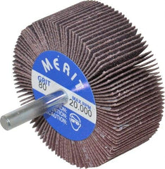 Merit Abrasives - 2-1/2" Diam x 1" Face Width, Medium Ceramic Alumina Coated Mounted Flap Wheel - 1/4" Shank Mount, 80 Grit, Cloth Backing, 20,000 Max RPM - Eagle Tool & Supply