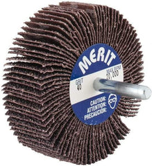 Merit Abrasives - 3" Diam x 1" Face Width, Coarse Aluminum Oxide Coated Mounted Flap Wheel - 1/4" Shank Mount, 40 Grit, Cloth Backing, 20,000 Max RPM - Eagle Tool & Supply