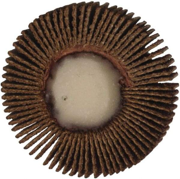 Merit Abrasives - 1-3/16" Diam x 1/4" Face Width, Fine Aluminum Oxide Coated Mounted Flap Wheel - 1/4" Shank Mount, 120 Grit, Cloth Backing, 25,000 Max RPM - Eagle Tool & Supply