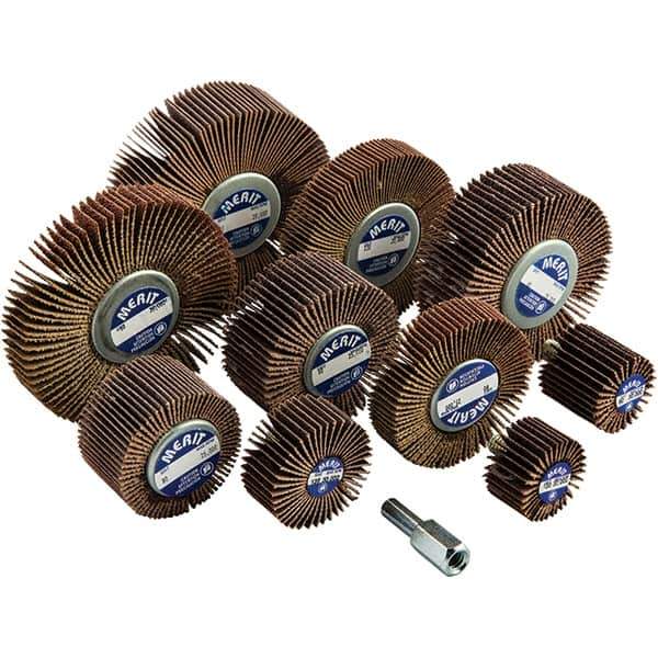 Merit Abrasives - 10 Piece Flap Wheel Kit - 1 & 3" Wheel, 1/4-20 Shank - Eagle Tool & Supply