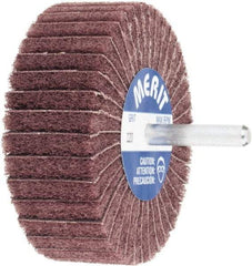 Merit Abrasives - 3" Diam x 1" Face Width, Fine Aluminum Oxide Nonwoven & Coated Mounted Flap Wheel - 1/4" Shank Mount, 120 Grit, Interleaf, X Weighted Cloth Backing, 12,000 Max RPM - Eagle Tool & Supply