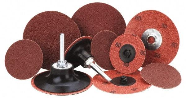 Merit Abrasives - 3" Disc Diam, 24 Grit, Aluminum Oxide Quick Change Disc - Type R Attaching System, Coated, Maroon, Very Coarse Grade, 20,000 RPM - Eagle Tool & Supply