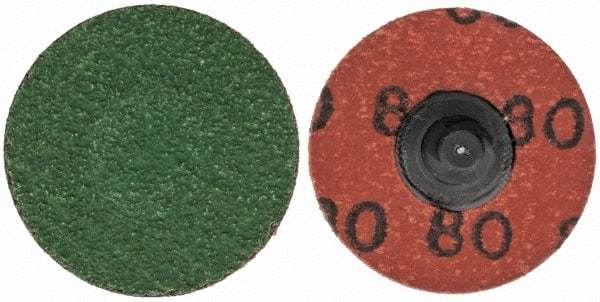 Merit Abrasives - 1-1/2" Disc Diam, 80 Grit, Zirconia Alumina Quick Change Disc - Type R Attaching System, Coated, Blue, Medium Grade, 30,000 RPM - Eagle Tool & Supply