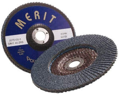 Merit Abrasives - 60 Grit, 7" Disc Diam, 7/8" Center Hole, Type 27 Zirconia Alumina Flap Disc - 8,600 Max RPM, Fiberglass Backing, Arbor Attaching System, Coated - Eagle Tool & Supply