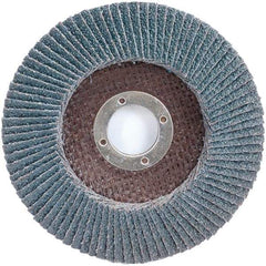 Merit Abrasives - 40 Grit, 4-1/2" Disc Diam, 7/8" Center Hole, Type 29 Zirconia Alumina Flap Disc - 13,000 Max RPM, Fiberglass Backing, Arbor Attaching System, Coated - Eagle Tool & Supply