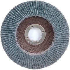 Merit Abrasives - 80 Grit, 4-1/2" Disc Diam, 7/8" Center Hole, Type 29 Zirconia Alumina Flap Disc - 13,000 Max RPM, Fiberglass Backing, Arbor Attaching System, Coated - Eagle Tool & Supply