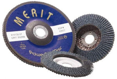 Merit Abrasives - 120 Grit, 5" Disc Diam, 7/8" Center Hole, Type 29 Zirconia Alumina Flap Disc - 12,000 Max RPM, Fiberglass Backing, Arbor Attaching System, Coated - Eagle Tool & Supply