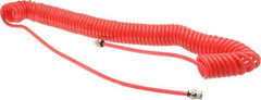 PRO-SOURCE - 0.16 ID, 1/4 Thread, 25' Long, Red Polyurethane Coiled & Self Storing Hose - 125 Max psi, Male Swivel x Male Swivel - Eagle Tool & Supply