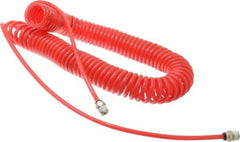 PRO-SOURCE - 0.16 ID, 1/4 Thread, 30' Long, Red Polyurethane Coiled & Self Storing Hose - 125 Max psi, Male Swivel x Male Swivel - Eagle Tool & Supply