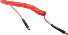 PRO-SOURCE - 3/16" ID, 1/4 Thread, 20' Long, Red Polyurethane Coiled & Self Storing Hose - 147 Max psi, Male Swivel x Male Swivel - Eagle Tool & Supply