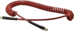 PRO-SOURCE - 1/4" ID, 1/4 Thread, 20' Long, Red Polyurethane Coiled & Self Storing Hose - 220 Max psi, Male Swivel x Male Swivel - Eagle Tool & Supply