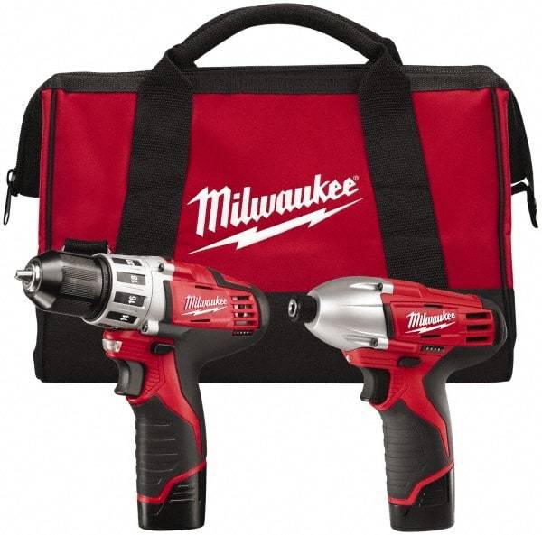 Milwaukee Tool - 12 Volt Cordless Tool Combination Kit - Includes 1/4" Hex Impact Driver & 3/8" Drill/Driver, 2 Lithium-Ion Batteries Included - Eagle Tool & Supply