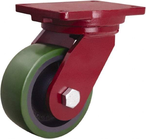 Hamilton - 6" Diam x 2-1/2" Wide x 8-1/2" OAH Top Plate Mount Swivel Caster - Polyurethane Mold onto Cast Iron Center, 1,600 Lb Capacity, Sealed Precision Ball Bearing, 6-1/8 x 7-1/2" Plate - Eagle Tool & Supply