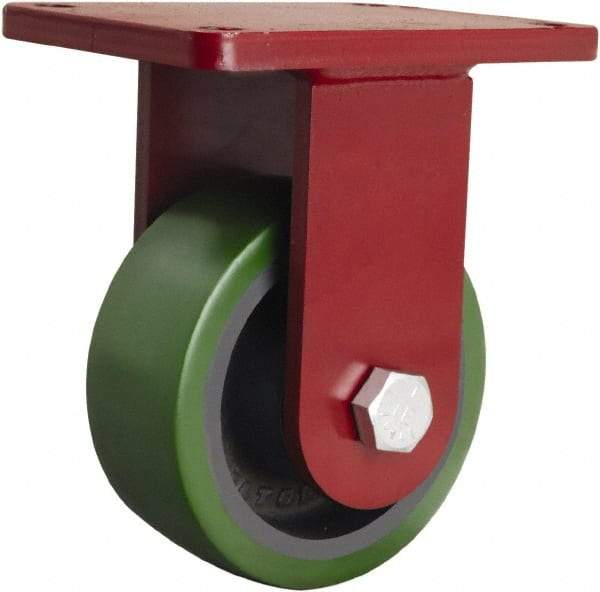 Hamilton - 6" Diam x 2-1/2" Wide x 8-1/2" OAH Top Plate Mount Rigid Caster - Polyurethane Mold onto Cast Iron Center, 1,600 Lb Capacity, Sealed Precision Ball Bearing, 5-1/2 x 7-1/2" Plate - Eagle Tool & Supply