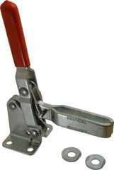 Lapeer - 600 Lb Holding Capacity, Vertical Handle, Manual Hold Down Toggle Clamp - 57° Handle Movement, 106° Bar Opening, U-Bar, Flanged Base, Carbon Steel - Eagle Tool & Supply