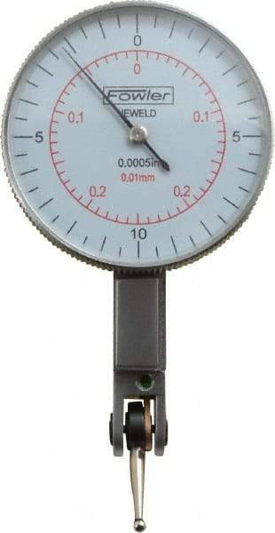 Fowler - 0.02 Inch Range, 0.0005 Inch Dial Graduation, Horizontal Dial Test Indicator - 1-1/2 Inch White Dial, 0-0.25-0; 0-10-0 Dial Reading - Eagle Tool & Supply