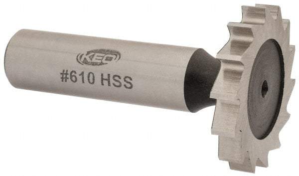 Keo - 1-1/4" Diam x 3/16" Face Width, High Speed Steel, 14 Teeth, Shank Connection Woodruff Keyseat Cutter - Uncoated, 2-3/16" OAL x 1/2" Shank, Straight Teeth, ANSI 610, Old Standard 19 - Eagle Tool & Supply