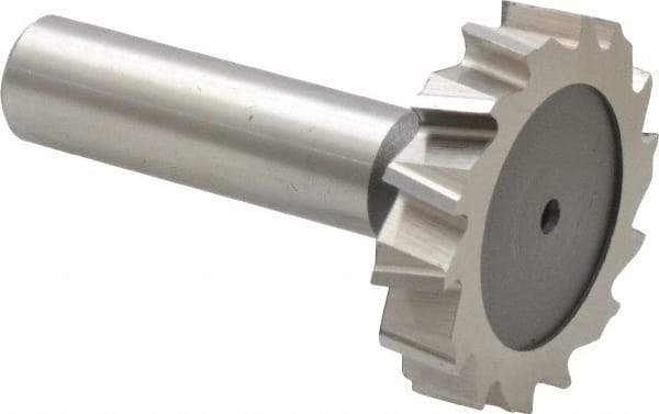 Keo - 1-1/2" Diam x 5/16" Face Width, High Speed Steel, 14 Teeth, Shank Connection Woodruff Keyseat Cutter - Uncoated, 2-5/16" OAL x 1/2" Shank, Staggered Teeth, ANSI 1012, Old Standard 25 - Eagle Tool & Supply