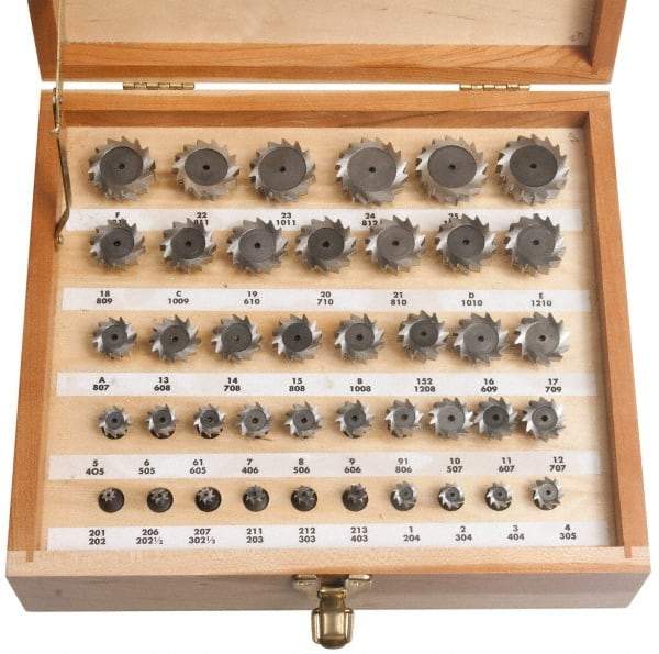 Keo - 1/4 to 1-1/2" Cutting Diam, Staggered Tooth Configuration, Woodruff and Keyseat Cutter Set - 202 to 1212 ANSI, High Speed Steel, 41 Pieces - Eagle Tool & Supply