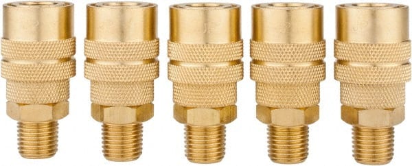 Value Collection - 5 Piece 1/4" Body 1/4 NPT 145 psi Brass Industrial Pneumatic Coupling Plug Set - Eagle Tool & Supply