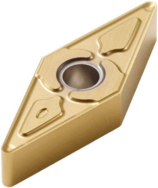 Seco - VNMG332 MF4 Grade TS2000 Carbide Turning Insert - TiAlN/TiN Finish, 35° Diamond, 3/8" Inscr Circle, 3/16" Thick, 1/32" Corner Radius - Eagle Tool & Supply