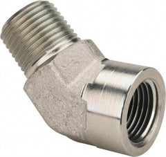 Parker - 1/2 Male Thread x 1/2 Female Thread, Zinc Plated Steel Industrial Pipe 45° Street Elbow - MNPTF x FNPTF, 3,000 psi - Eagle Tool & Supply