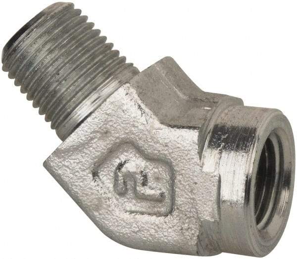 Parker - 1/4 Male Thread x 1/4 Female Thread, Zinc Plated Steel Industrial Pipe 45° Street Elbow - MNPTF x FNPTF, 5,000 psi - Eagle Tool & Supply