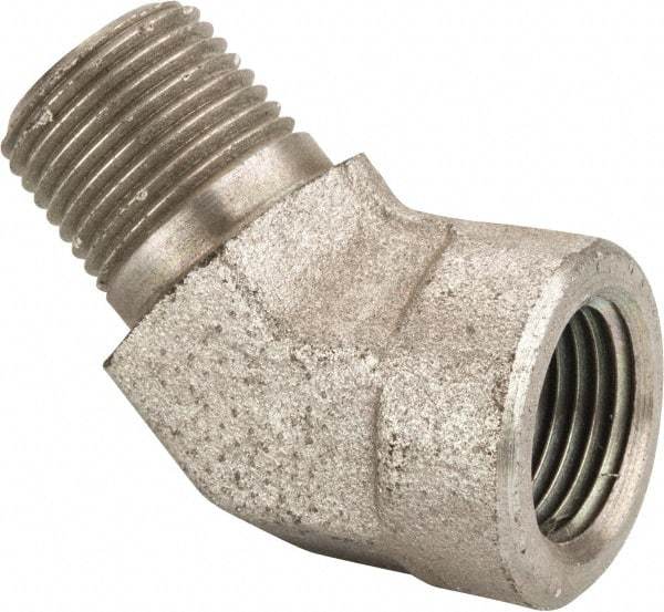 Parker - 3/8 Male Thread x 3/8 Female Thread, Zinc Plated Steel Industrial Pipe 45° Street Elbow - MNPTF x FNPTF, 4,500 psi - Eagle Tool & Supply
