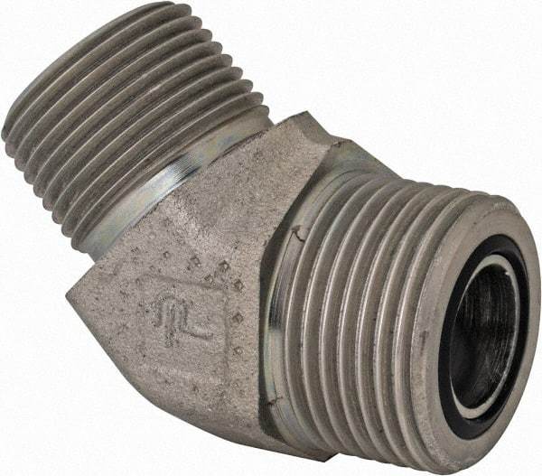 Parker - 3/4" OD, Steel Zinc Plated Male 45° Elbow - 4,000 Max Working psi, O-Ring Face Seal/NPTF Ends - Eagle Tool & Supply