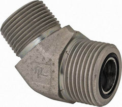 Parker - 3/4" OD, Steel Zinc Plated Male 45° Elbow - 4,000 Max Working psi, O-Ring Face Seal/NPTF Ends - Eagle Tool & Supply