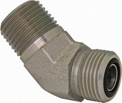 Parker - 1/2" OD, Steel Zinc Plated Male 45° Elbow - 6,000 Max Working psi, O-Ring Face Seal/NPTF Ends - Eagle Tool & Supply