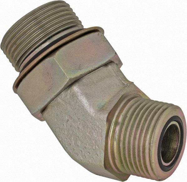 Parker - 3/4" OD, Steel Zinc Plated Male 45° Elbow - 5,500 Max Working psi, O-Ring Face Seal/SAE-ORB Ends - Eagle Tool & Supply