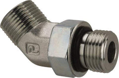 Parker - 1/2" OD, Steel Zinc Plated Male 45° Elbow - 6,000 Max Working psi, O-Ring Face Seal/SAE-ORB Ends - Eagle Tool & Supply