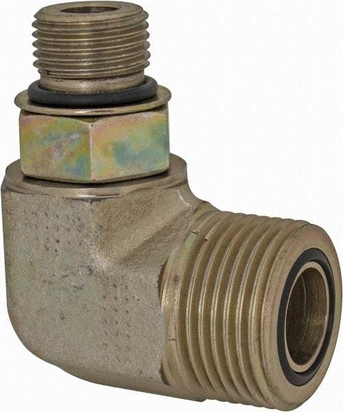 Parker - 1/2" OD, Steel Zinc Plated Male Elbow - 6,000 Max Working psi, O-Ring Face Seal/SAE-ORB Ends - Eagle Tool & Supply